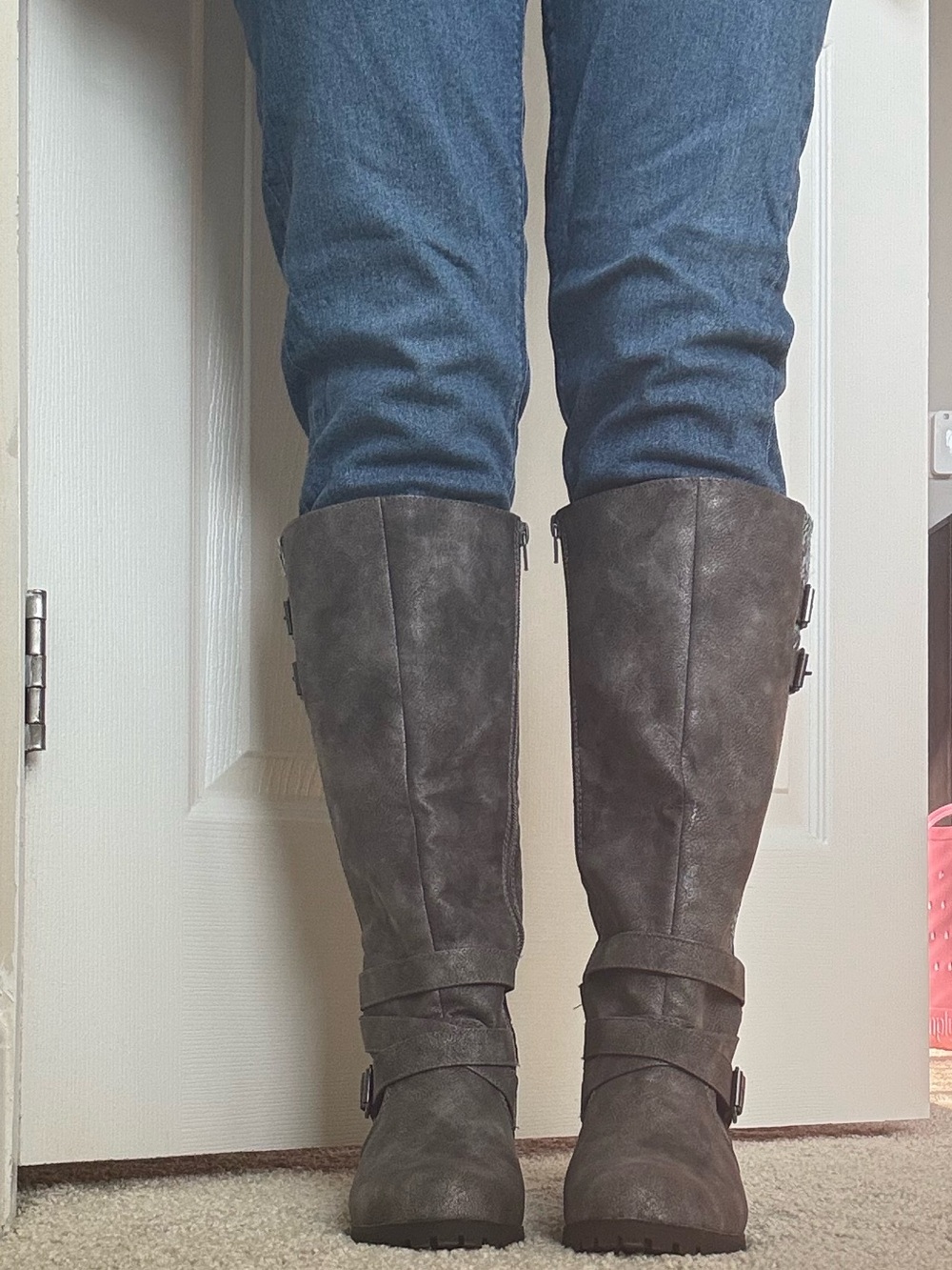 Sugar Gray Knee-High Boot with Side Stitch Detail